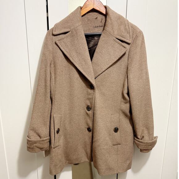 Calvin Klein Wool Cashmere Blend Peacoat Women’s XL Classic Button Coat in Oat - Picture 1 of 15